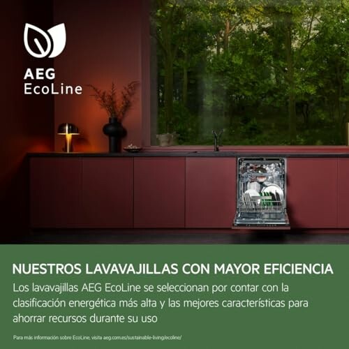 Lavavajillas AEG EcoLine con alta eficiencia energética en cocina moderna.