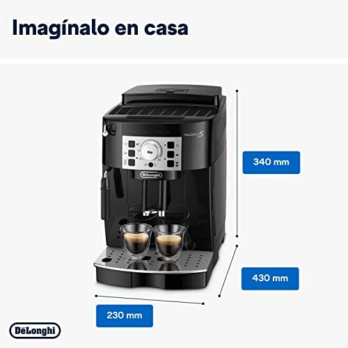 Máquina de café De'Longhi con dimensiones.