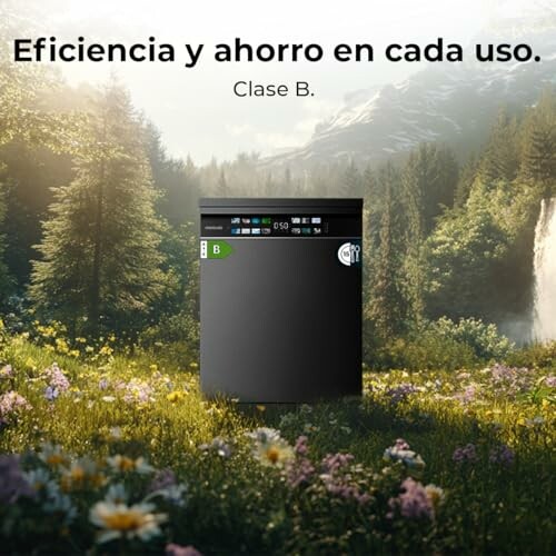 Lavavajillas en un paisaje natural, clase B, eficiencia energética.