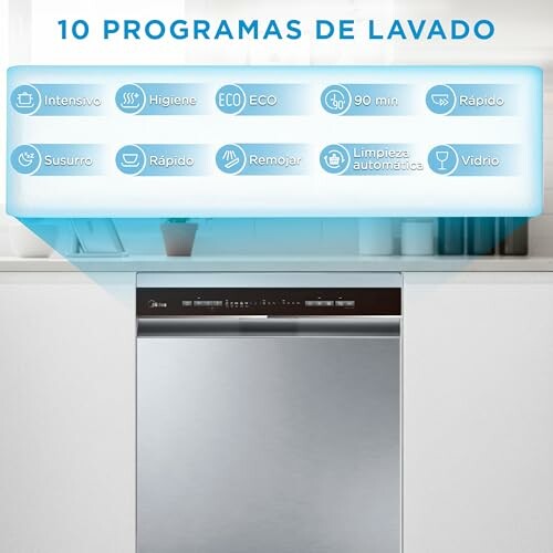Lavavajillas con diez programas de lavado.