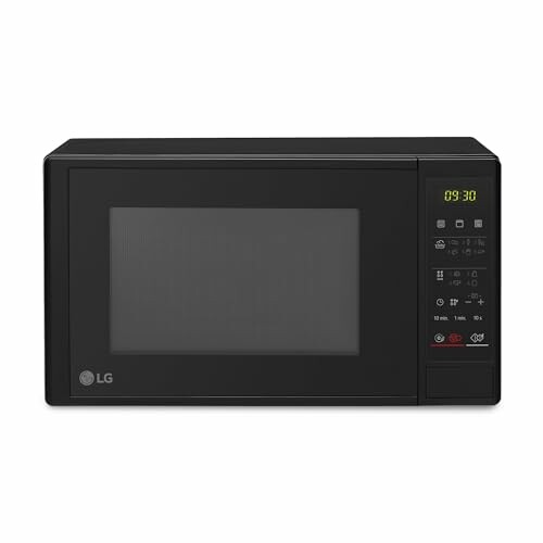 Horno microondas negro de LG con pantalla digital.