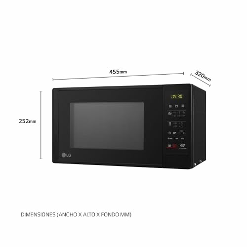 Horno microondas LG con dimensiones y pantalla digital