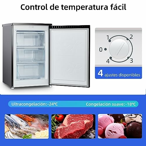 Congelador pequeño con ajustes de temperatura.