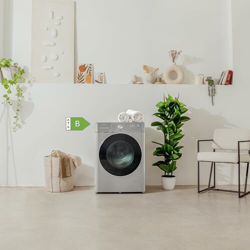 Lavadora moderna en una habitación minimalista.