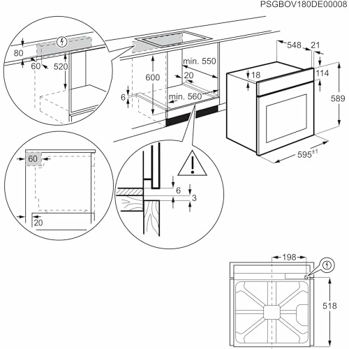 Diagrama de instalación de horno empotrado.