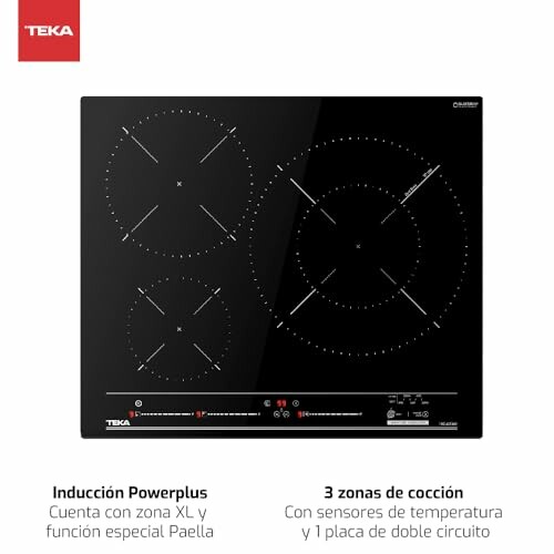 Placa de inducción Teka con tres zonas de cocción y función especial para paella.